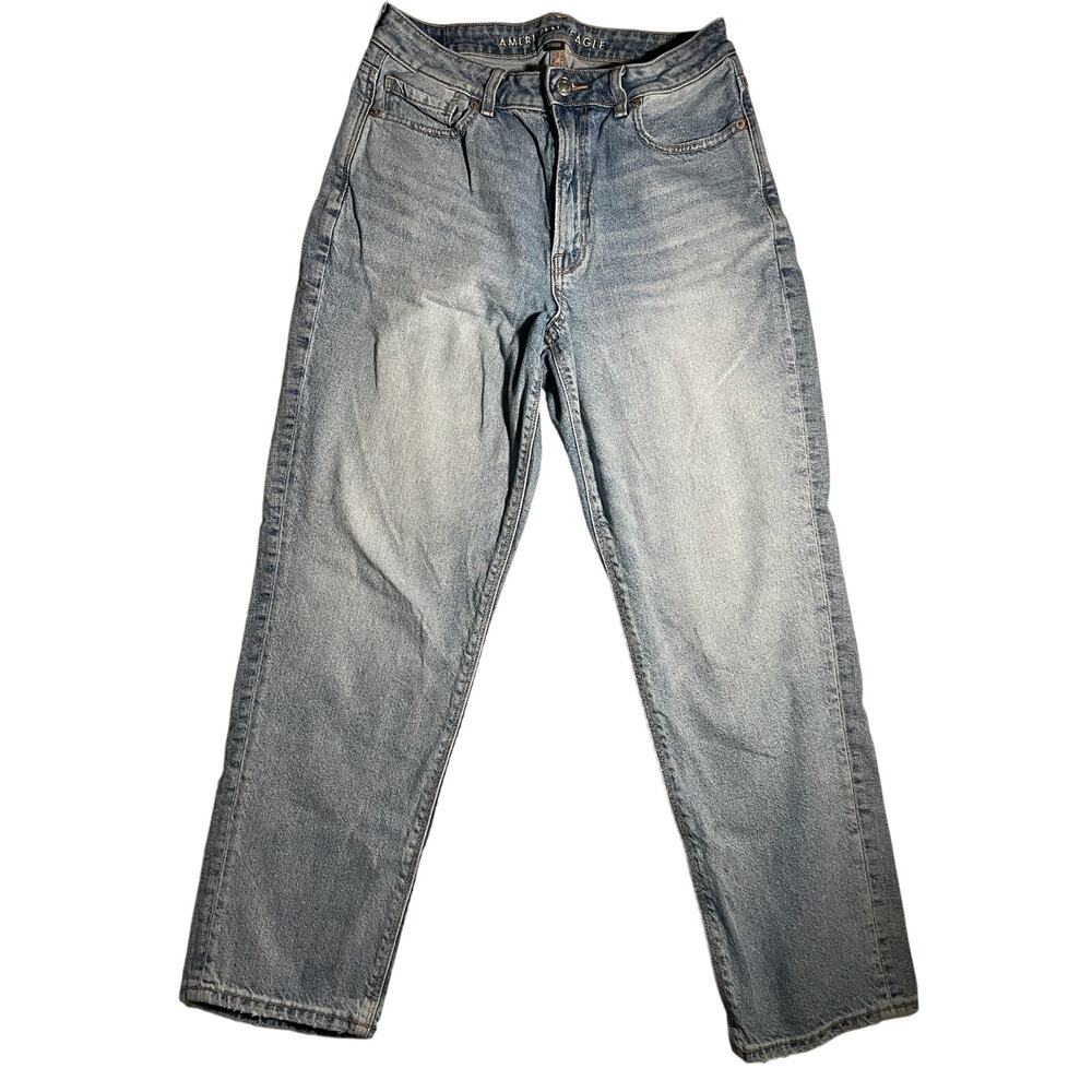 American Eagle Mom Straight Jeans Womens 6 Short Light Wash Denim AE Upcycle